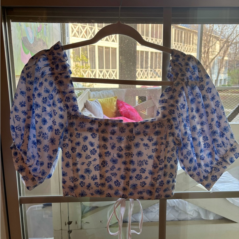 Olivaceous Blue Floral Corset Top with Tie Back Detail Size Small